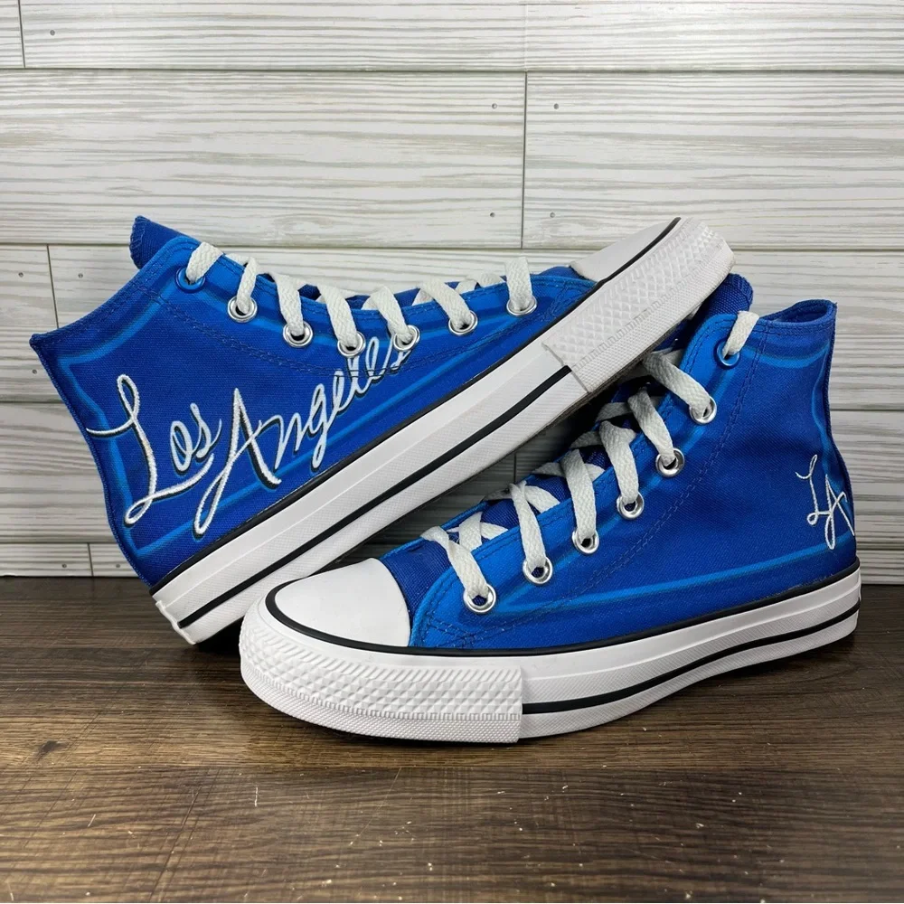 Converse High Top Sneakers in Bright Blue and White - Picture 3 of 10
